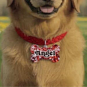 Snowflake Glitter Dog Bone Tag - Handmade Resin Pet ID Tag